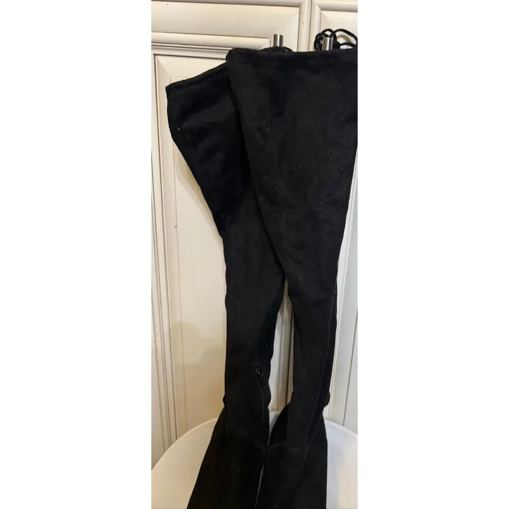 Unisa Women's Faux Suede Tie Back Flat Heel Over the Knee Boots Black Size 7.5